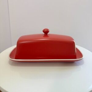 Vintage BIA Cordon Bleu Red Ceramic Covered Butter Dish Dishwasher Oven Safe
